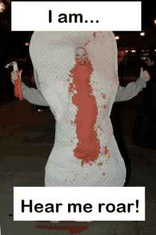 a picture of a person dressed as a bloody sanitary napkin