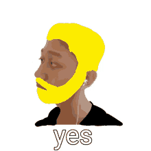 a picture of a man with a yellow beard and the word yes