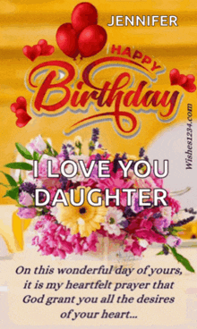 a birthday card for jennifer with a vase of flowers