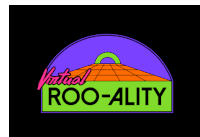 a colorful logo for virtual roo-ality with a pyramid in the background