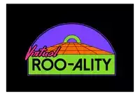 a colorful logo for virtual roo-ality with a pyramid in the background