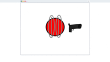 a drawing of a red circle and a black gun on a white background