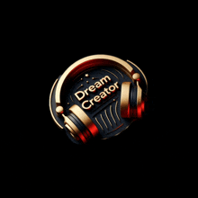 a logo for dream creator shows a pair of headphones on a black background