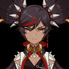 a girl with spikes in her hair and a necklace that says ' a ' on it