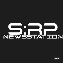 a black and white logo for s.r.p news station