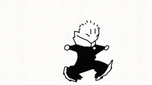 a black and white drawing of a boy jumping in the air .