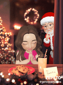 a girl is sitting at a table with a card that says to santa