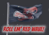 a watson red wave flag with a megaphone on it