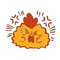 a cartoon drawing of an angry chicken with the letters s and c coming out of its mouth