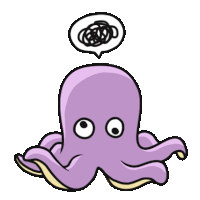 a purple octopus with a speech bubble above it