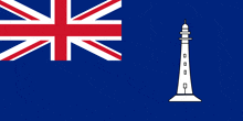 a blue flag with a red white and blue flag and a white lighthouse