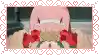 a pixel art of a girl with pink hair holding red flowers .