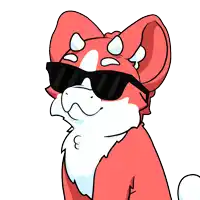 a cartoon drawing of a cat wearing sunglasses and a heart shaped paw