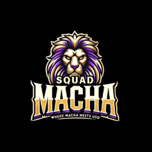 a logo for squad macha with a purple and gold lion