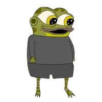 a cartoon frog wearing shorts and a sweater