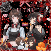 a collage of anime characters with the words hi twin written on the top