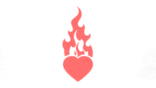 a heart with flames coming out of it on a white background