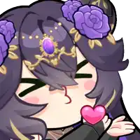a cartoon drawing of a girl with purple flowers on her head holding a pink heart