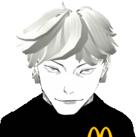 a black and white drawing of a person wearing a mcdonald 's t-shirt