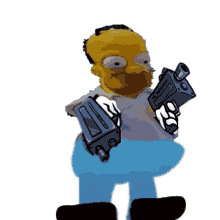 homer simpson is holding a gun in his hand