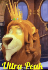 a cartoon lion with a crown on its head and the words ultra peak on the bottom