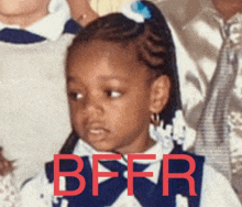 a picture of a little girl with the word bff written in red