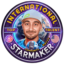 a logo for international starmaker shows a man in a hat