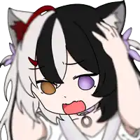 a drawing of a girl with a cat ear holding her head