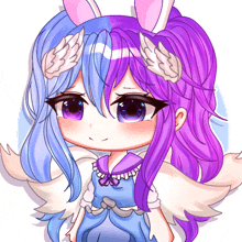 a drawing of a girl with purple and blue hair and bunny ears