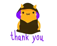 a cartoon cat is wearing a black cape and the words thank you are below it