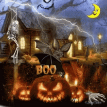 a boo sign is on a pumpkin in front of a house