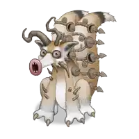 a cartoon monster with horns and a mouth open