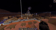 a screenshot of a minecraft game shows a building with a tower in the background