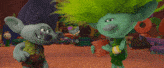 two trolls are standing next to each other with one holding a guitar