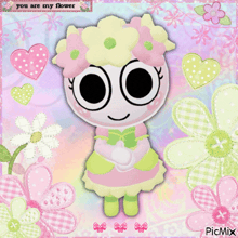a picture of a girl with flowers on her head and the words " you are my flower " above her