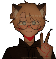 a drawing of a boy with cat ears and glasses