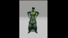 a man in a green suit is dancing on a white tile floor