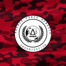 a logo for agency force genetic organization on a red camouflage background