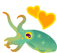 a cartoon illustration of an octopus with two yellow hearts around it