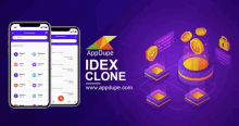 a purple background with two phones and the words appdupe idex clone on it