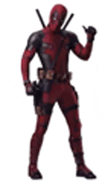 deadpool is giving a thumbs up sign while standing in front of a white background .