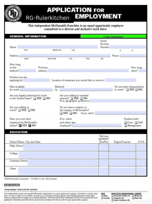 an application for employment for rg-rulerkitchen is shown