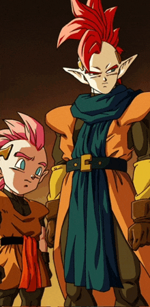 a cartoon character with red hair is standing next to another character with pink hair