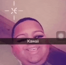 a man with a snapchat filter on his face that says kawaii .