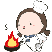 a cartoon of a girl in a chef 's hat cooking in a frying pan