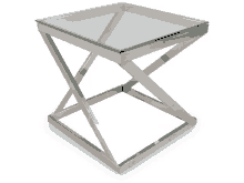 a small table with a clear glass top and stainless steel frame