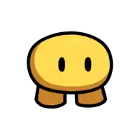 a cartoon drawing of a yellow object with two small eyes on a white background .