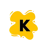 a yellow blob with a black letter k inside of it