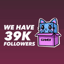 a poster that says we have 39k followers and a cat in a box