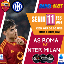 a poster for a soccer match between roma and inter milan